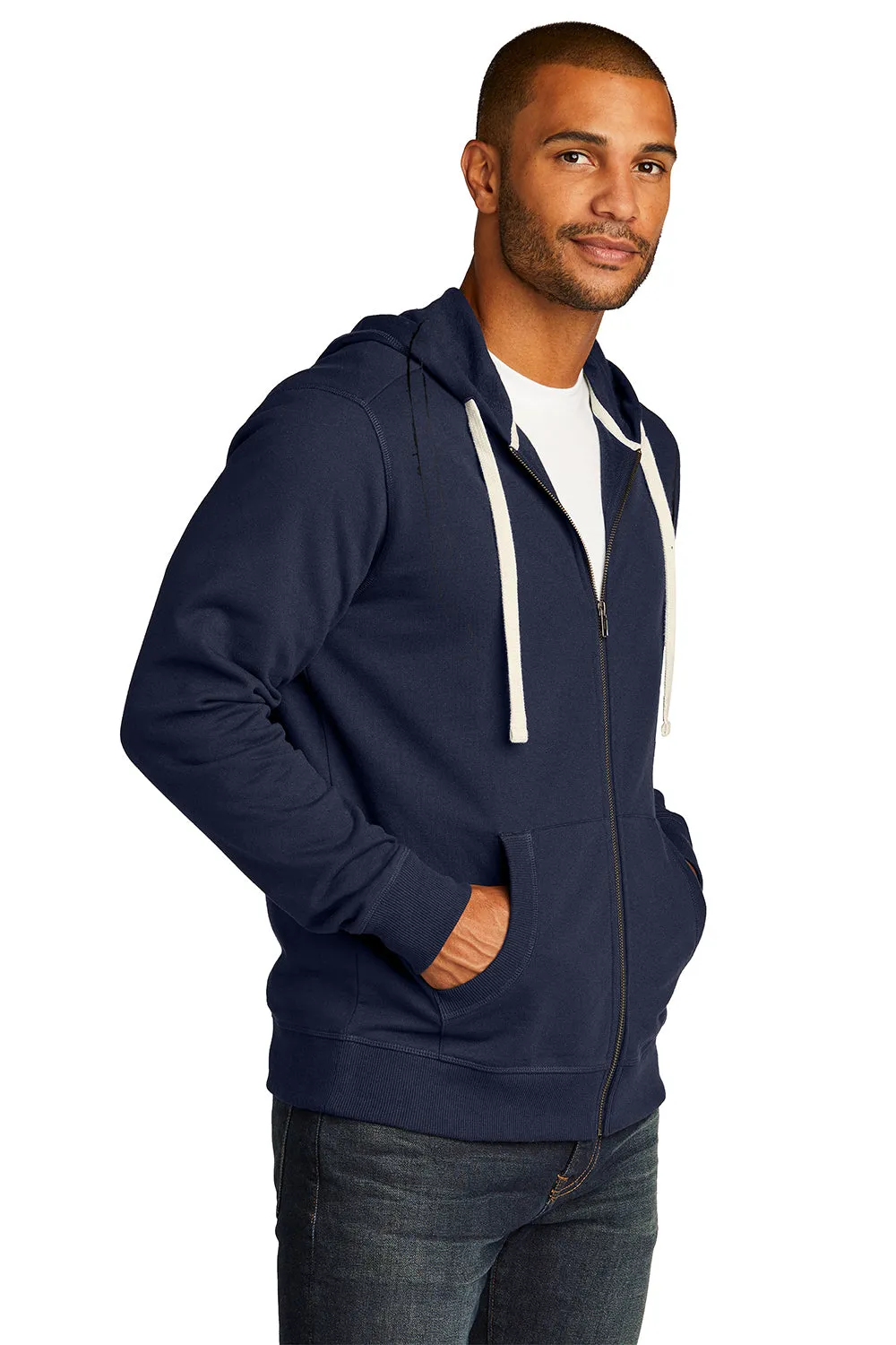 District Mens Re-Fleece Full Zip Hooded Sweatshirt Hoodie w/ Pockets - True Navy Blue