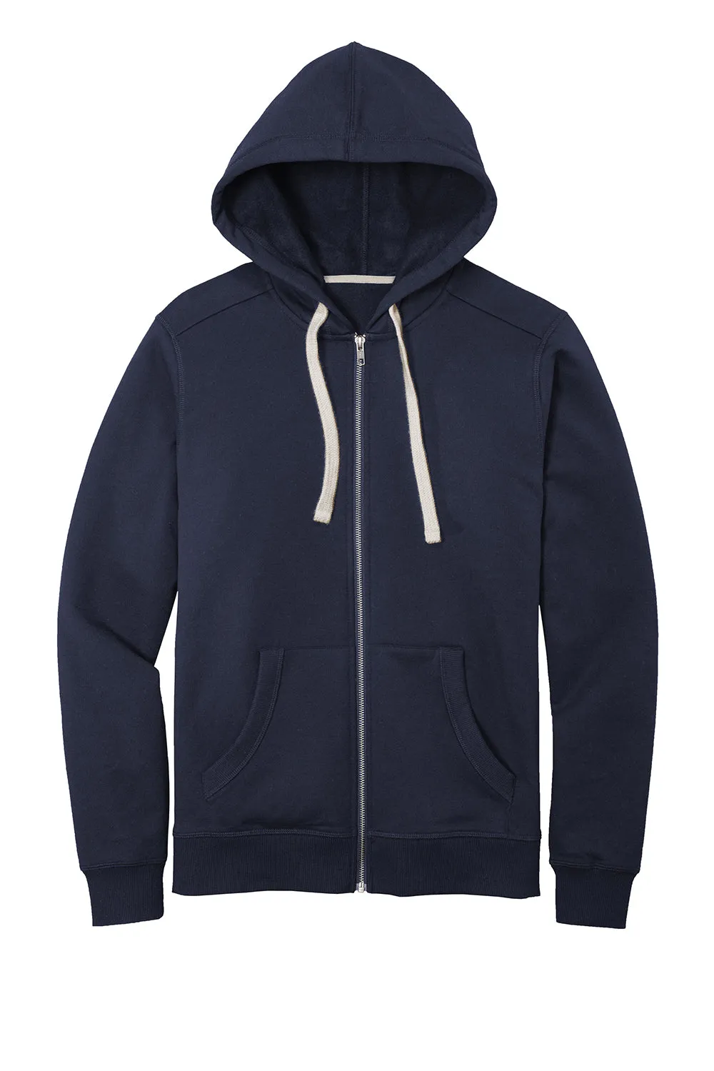District Mens Re-Fleece Full Zip Hooded Sweatshirt Hoodie w/ Pockets - True Navy Blue