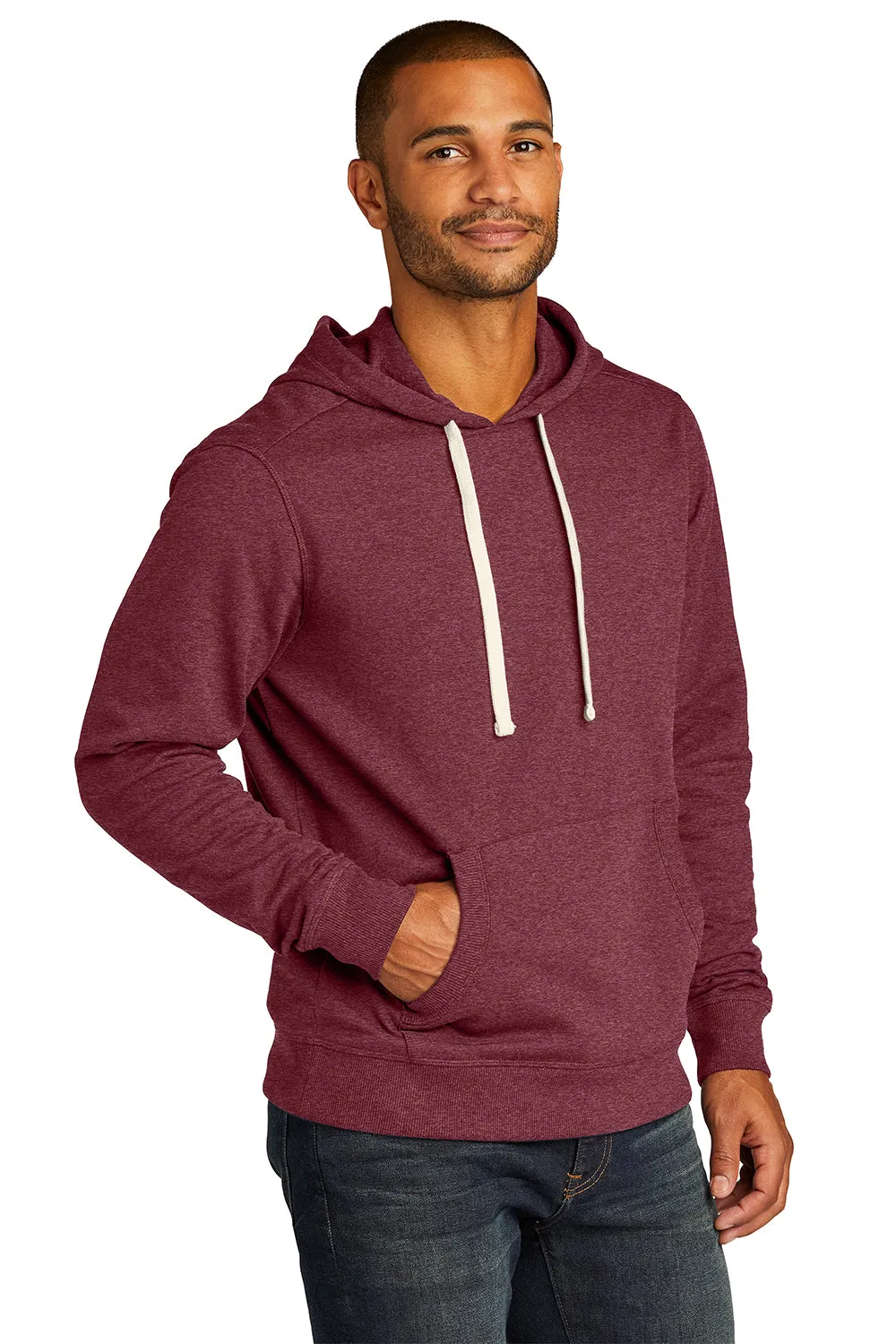 District Mens Re-Fleece Hooded Sweatshirt Hoodie w/ Pouch Pocket - Heather Maroon