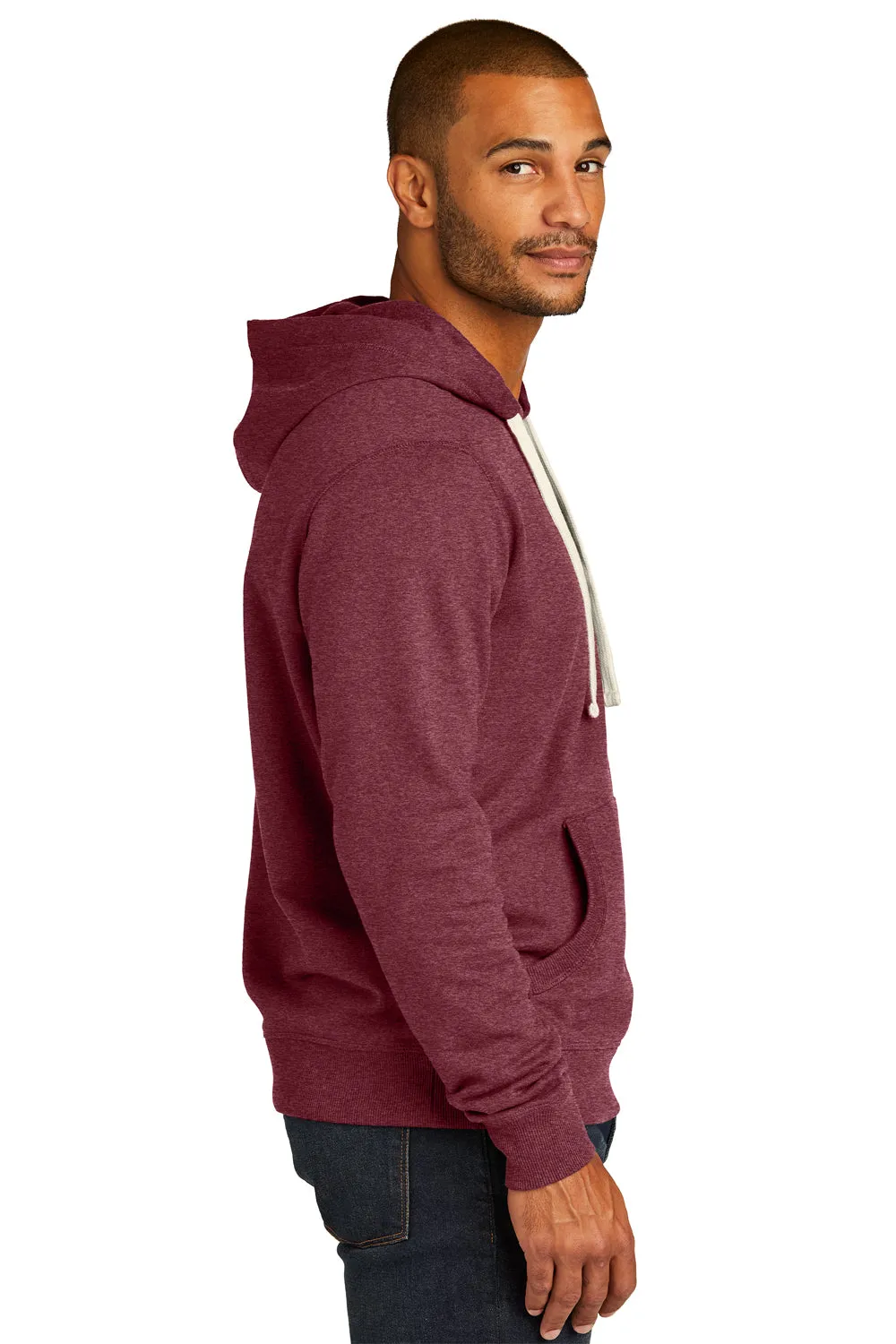 District Mens Re-Fleece Hooded Sweatshirt Hoodie w/ Pouch Pocket - Heather Maroon