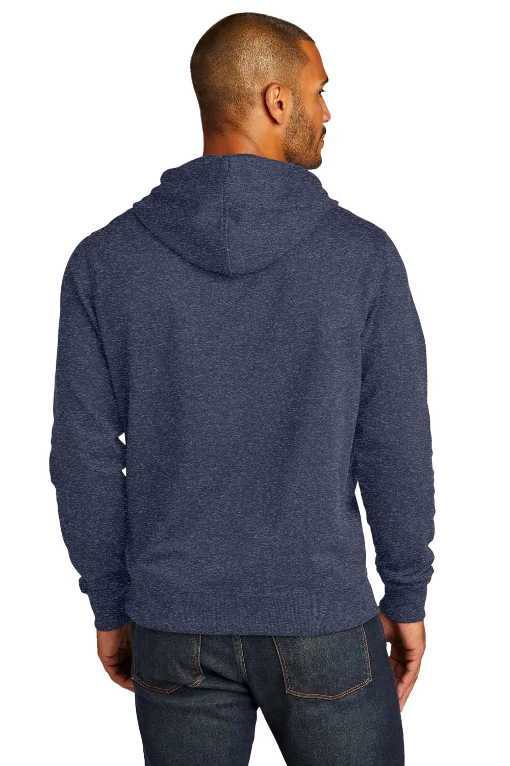District Mens Re-Fleece Hooded Sweatshirt Hoodie w/ Pouch Pocket - Heather Navy Blue