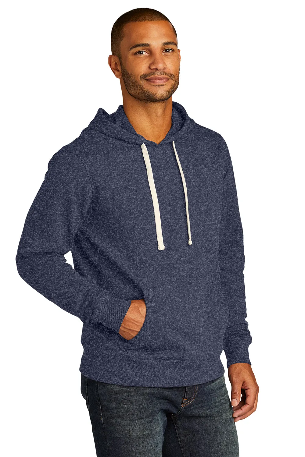 District Mens Re-Fleece Hooded Sweatshirt Hoodie w/ Pouch Pocket - Heather Navy Blue
