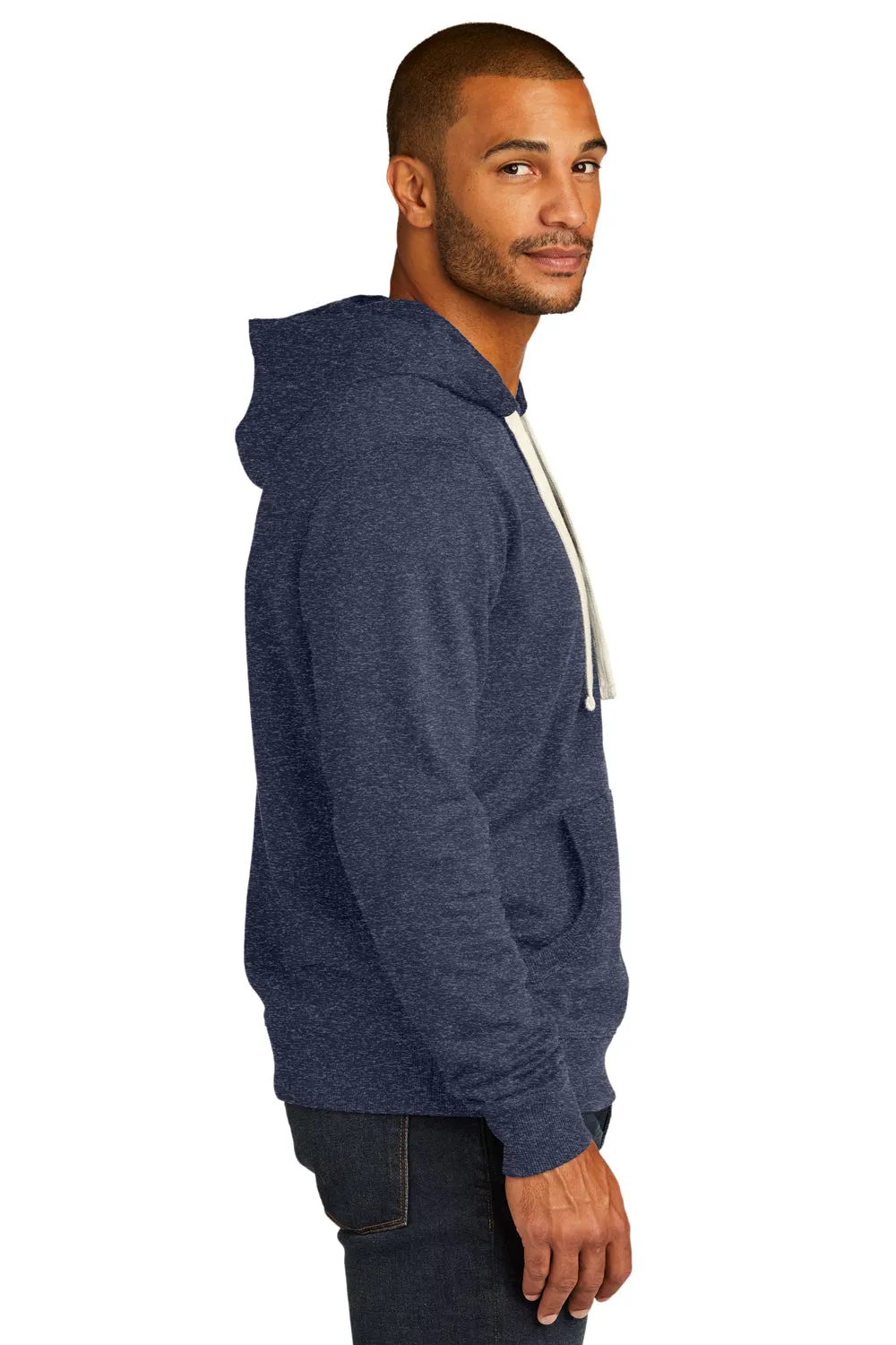 District Mens Re-Fleece Hooded Sweatshirt Hoodie w/ Pouch Pocket - Heather Navy Blue