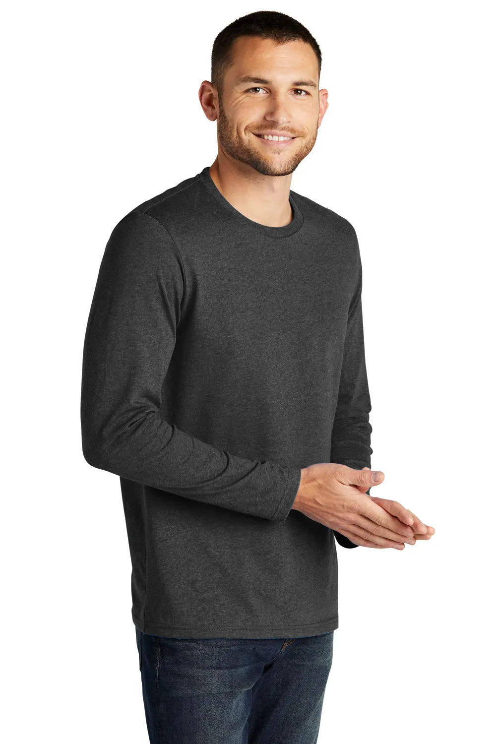 District Mens Re-Tee Long Sleeve Crewneck T-Shirt - Heather Charcoal Grey