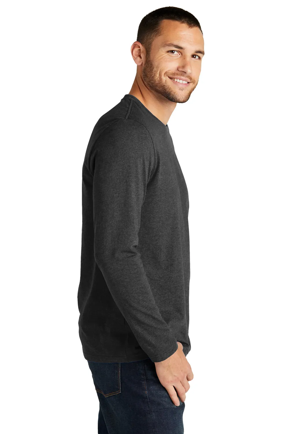 District Mens Re-Tee Long Sleeve Crewneck T-Shirt - Heather Charcoal Grey