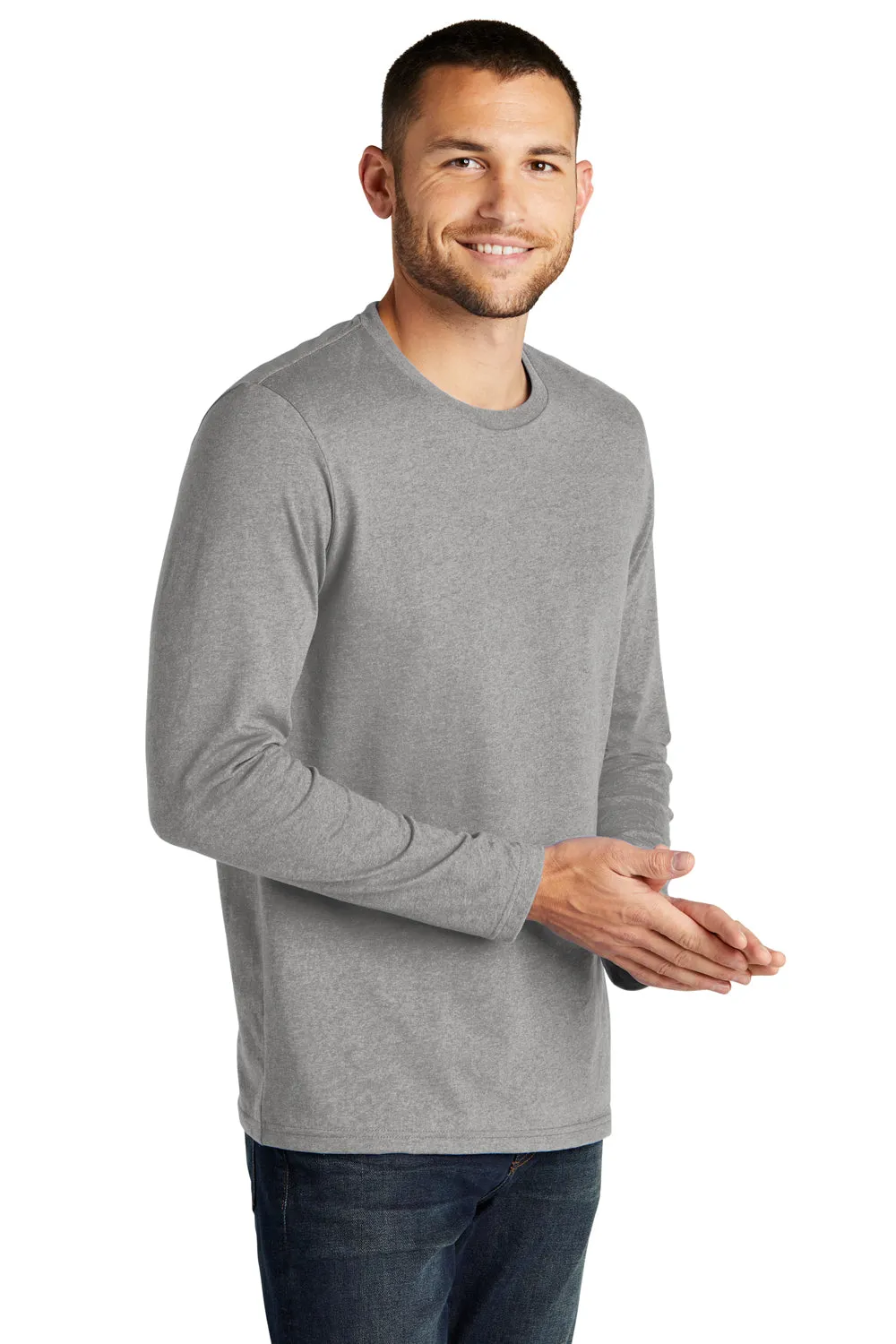 District Mens Re-Tee Long Sleeve Crewneck T-Shirt - Heather Light Grey