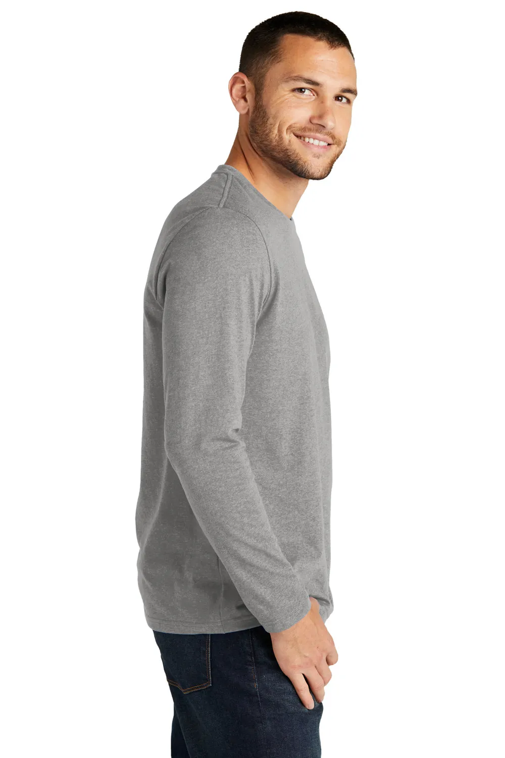 District Mens Re-Tee Long Sleeve Crewneck T-Shirt - Heather Light Grey