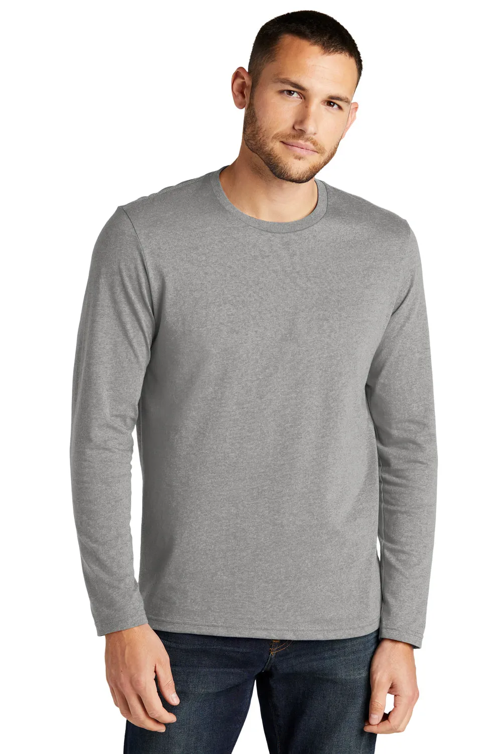 District Mens Re-Tee Long Sleeve Crewneck T-Shirt - Heather Light Grey