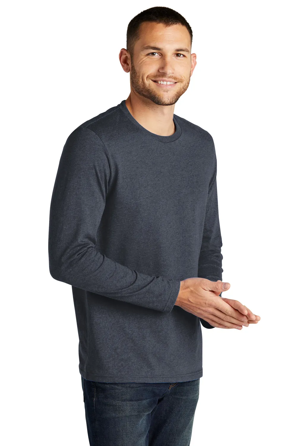 District Mens Re-Tee Long Sleeve Crewneck T-Shirt - Heather Navy Blue