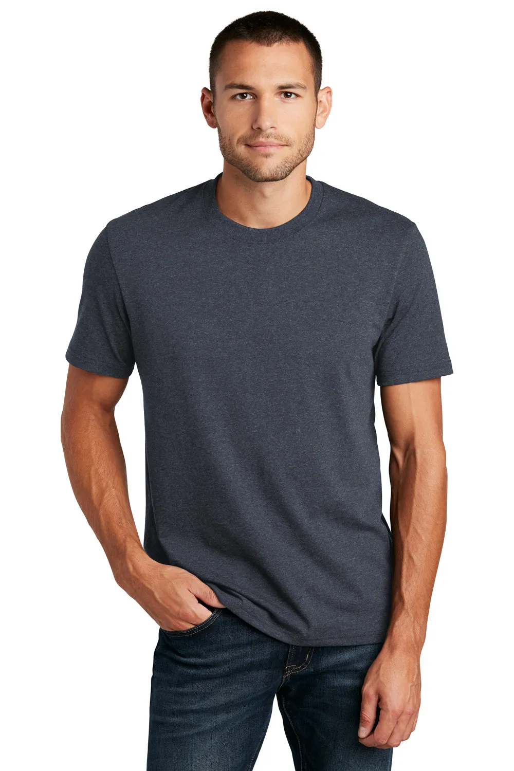 District Mens Re-Tee Short Sleeve Crewneck T-Shirt - Heather Navy Blue