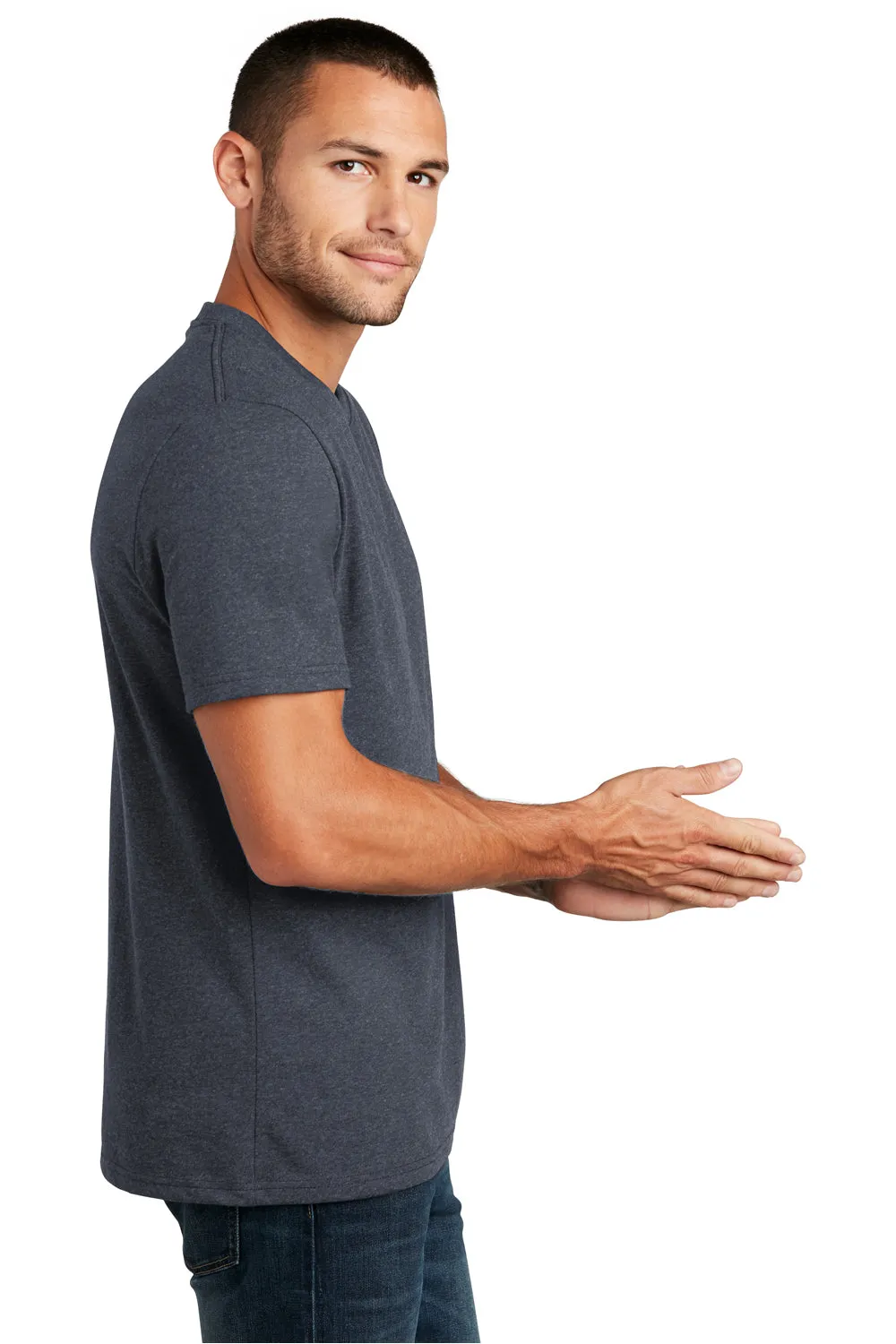 District Mens Re-Tee Short Sleeve Crewneck T-Shirt - Heather Navy Blue
