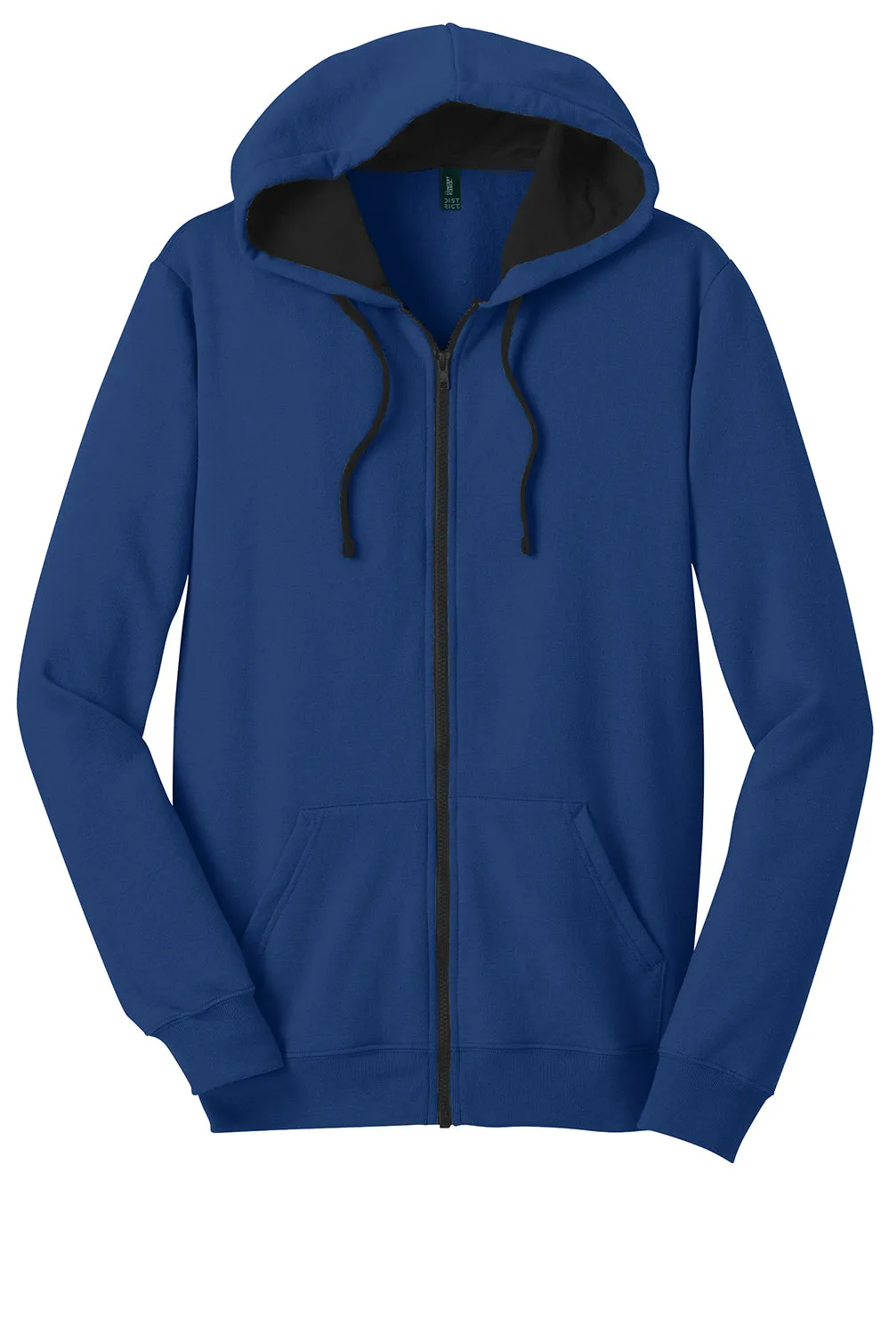 District Mens The Concert Fleece Full Zip Hooded Sweatshirt Hoodie w/ Pockets - Deep Royal Blue