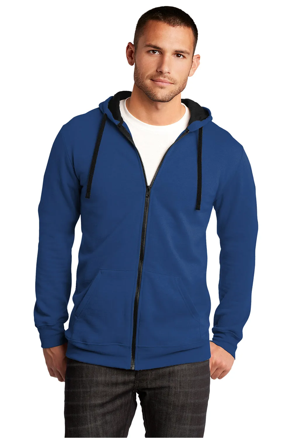 District Mens The Concert Fleece Full Zip Hooded Sweatshirt Hoodie w/ Pockets - Deep Royal Blue