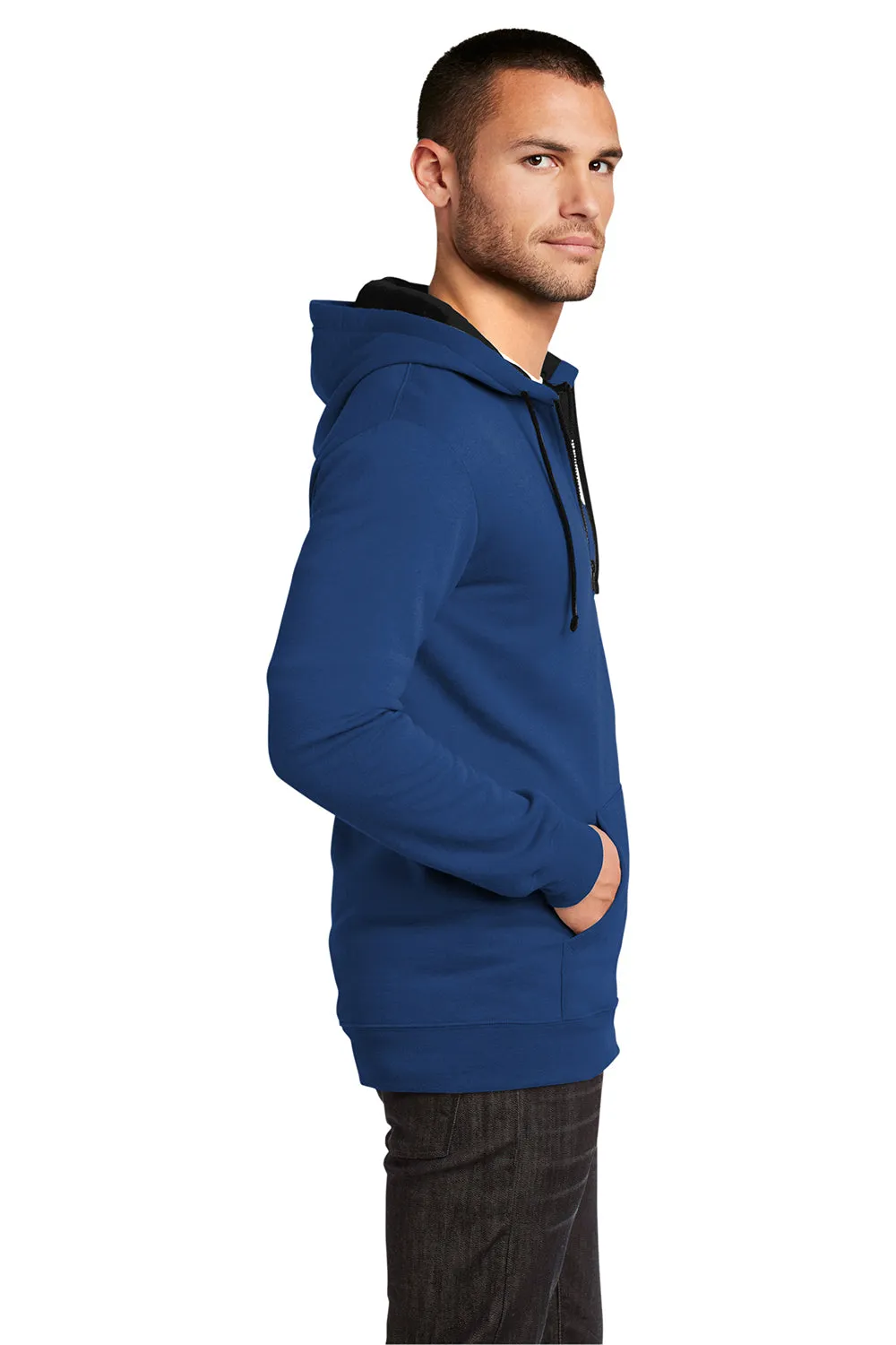District Mens The Concert Fleece Full Zip Hooded Sweatshirt Hoodie w/ Pockets - Deep Royal Blue