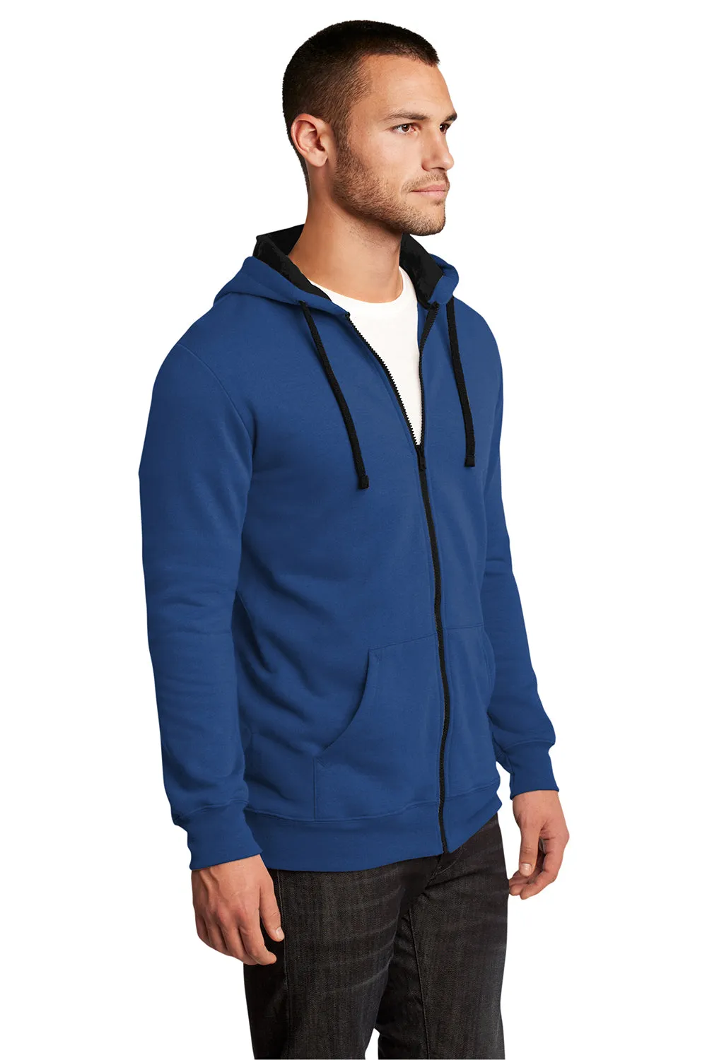 District Mens The Concert Fleece Full Zip Hooded Sweatshirt Hoodie w/ Pockets - Deep Royal Blue