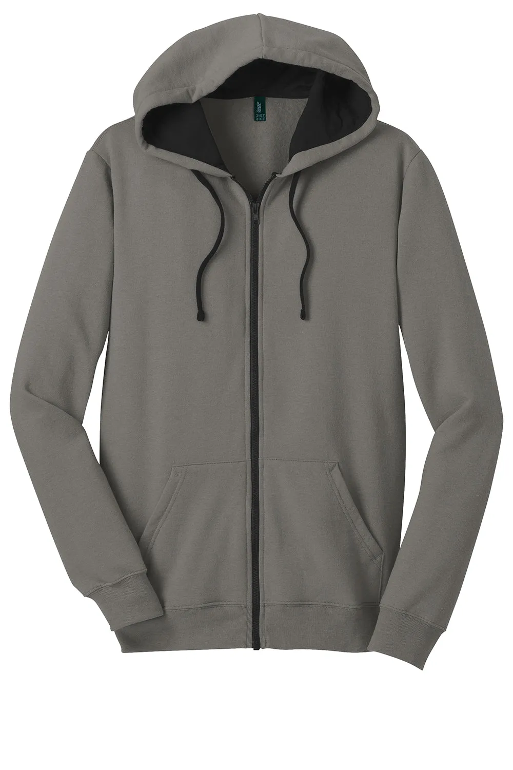 District Mens The Concert Fleece Full Zip Hooded Sweatshirt Hoodie w/ Pockets - Grey