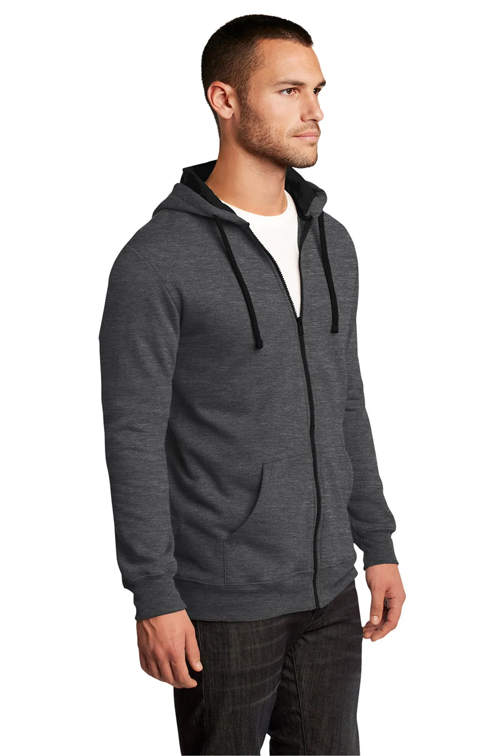 District Mens The Concert Fleece Full Zip Hooded Sweatshirt Hoodie w/ Pockets - Heather Charcoal Grey