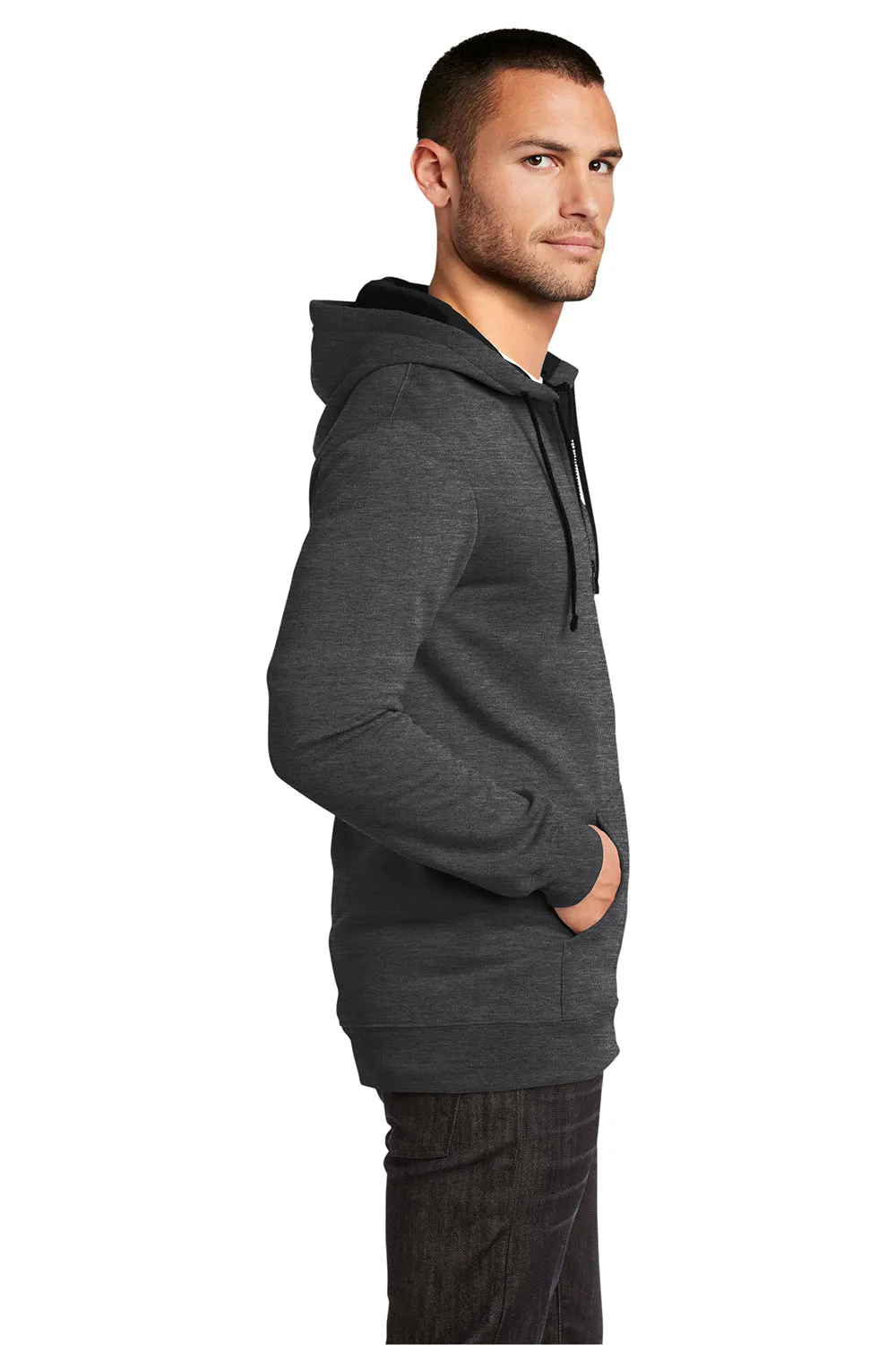 District Mens The Concert Fleece Full Zip Hooded Sweatshirt Hoodie w/ Pockets - Heather Charcoal Grey