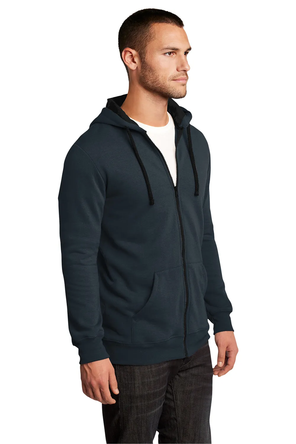 District Mens The Concert Fleece Full Zip Hooded Sweatshirt Hoodie w/ Pockets - New Navy Blue