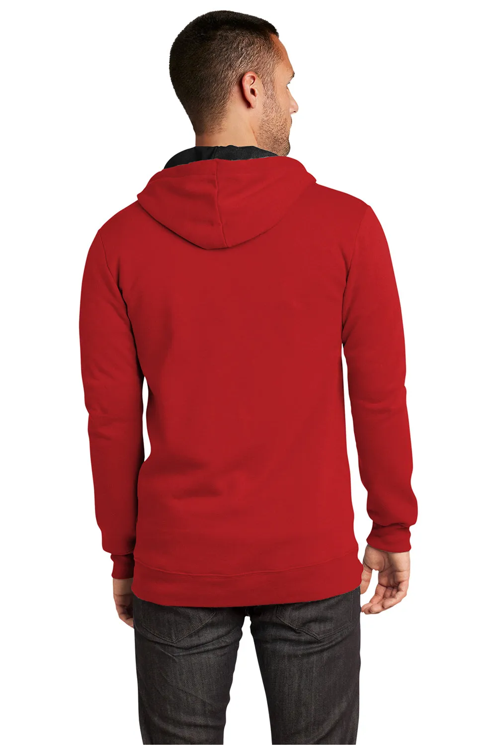 District Mens The Concert Fleece Full Zip Hooded Sweatshirt Hoodie w/ Pockets - New Red