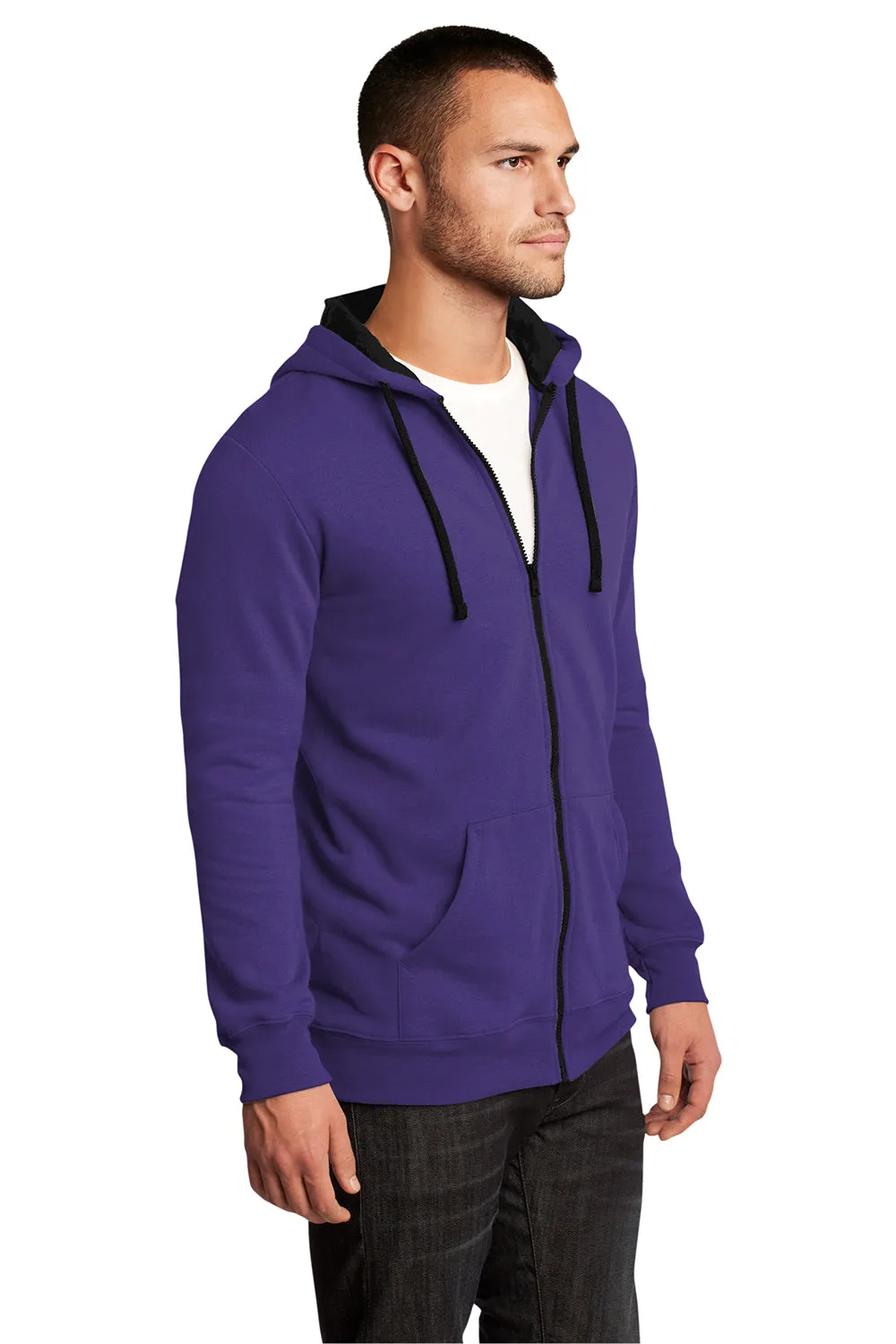District Mens The Concert Fleece Full Zip Hooded Sweatshirt Hoodie w/ Pockets - Purple