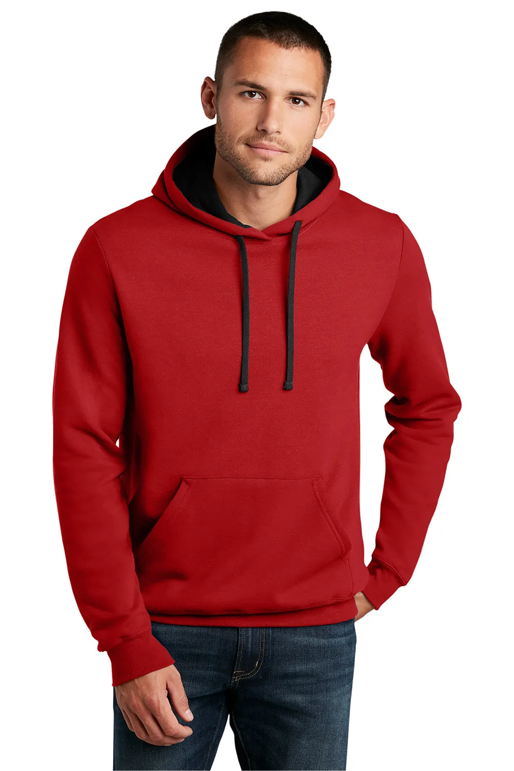 District Mens The Concert Fleece Hooded Sweatshirt Hoodie w/ Pouch Pocket - New Red