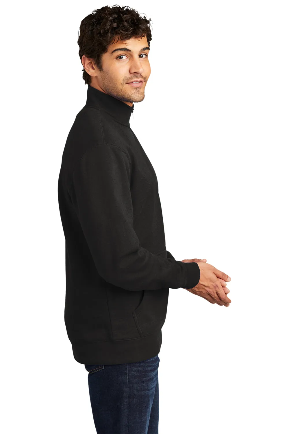 District Mens Very Important 1/4 Zip Sweatshirt w/ Pouch Pocket - Black