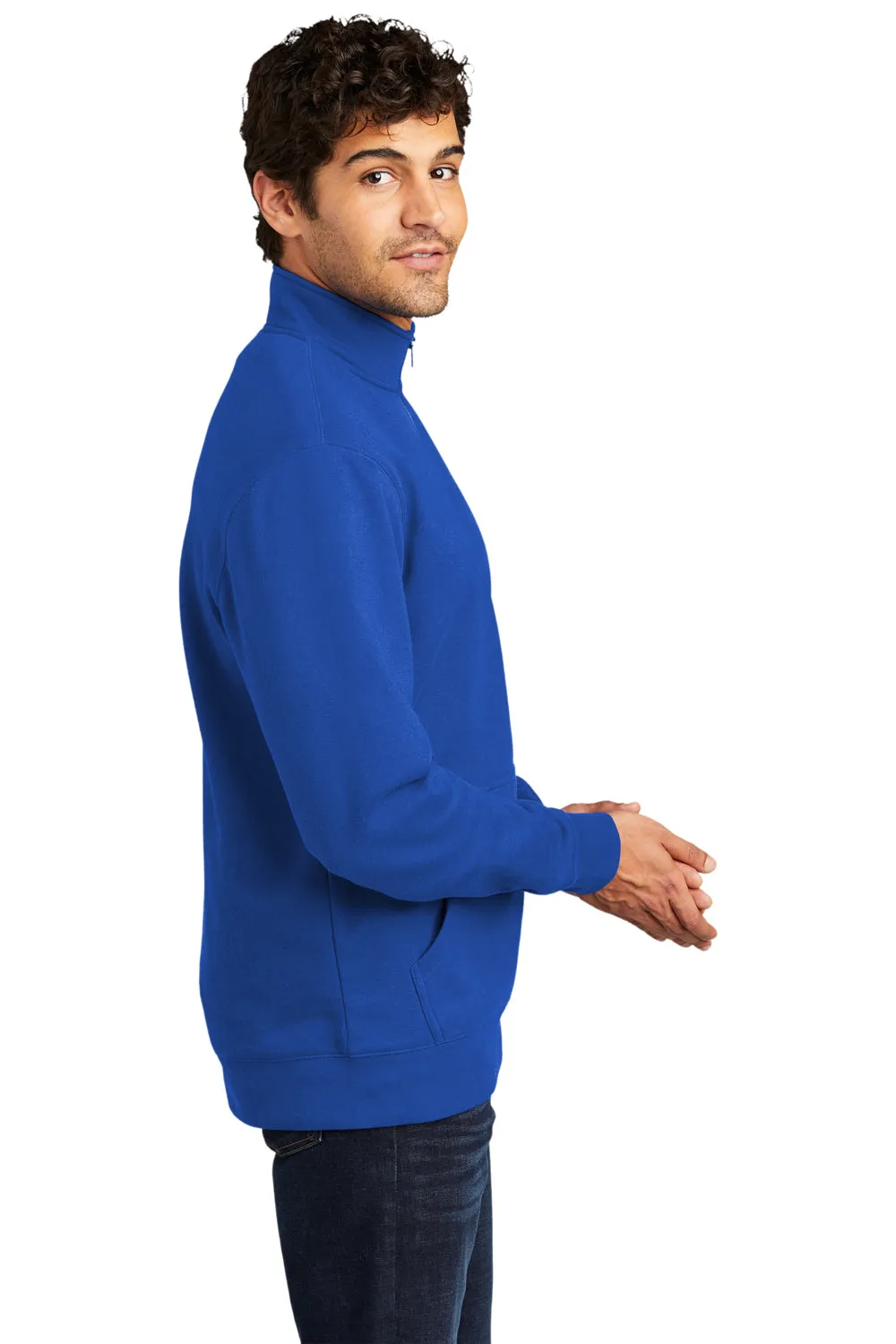 District Mens Very Important 1/4 Zip Sweatshirt w/ Pouch Pocket - Deep Royal Blue