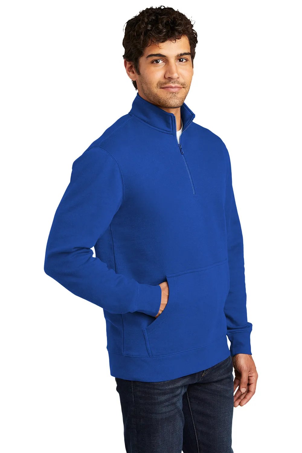 District Mens Very Important 1/4 Zip Sweatshirt w/ Pouch Pocket - Deep Royal Blue