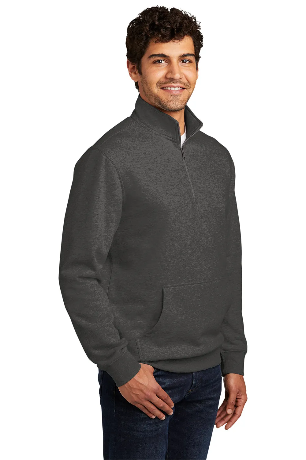 District Mens Very Important 1/4 Zip Sweatshirt w/ Pouch Pocket - Heather Charcoal Grey