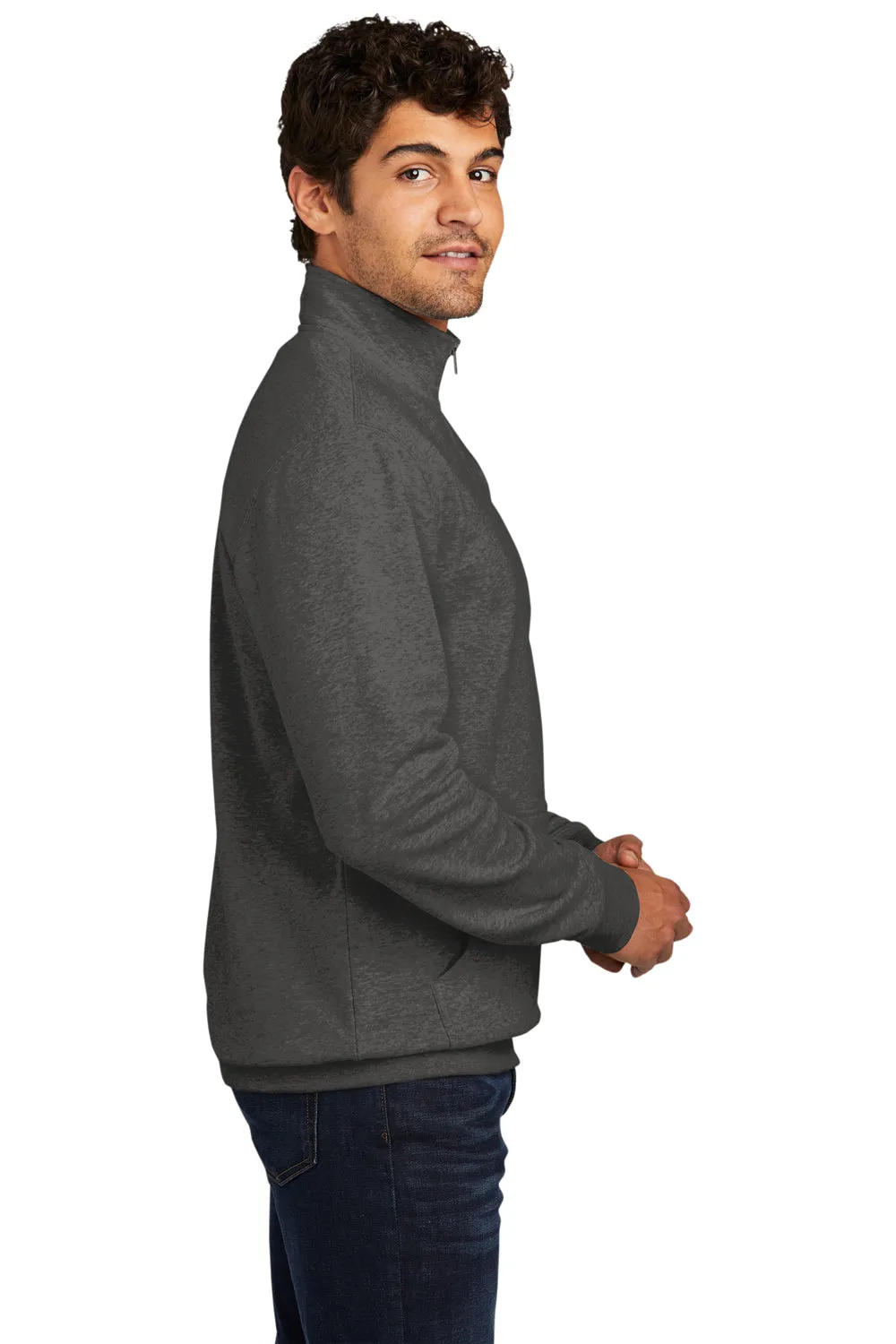District Mens Very Important 1/4 Zip Sweatshirt w/ Pouch Pocket - Heather Charcoal Grey