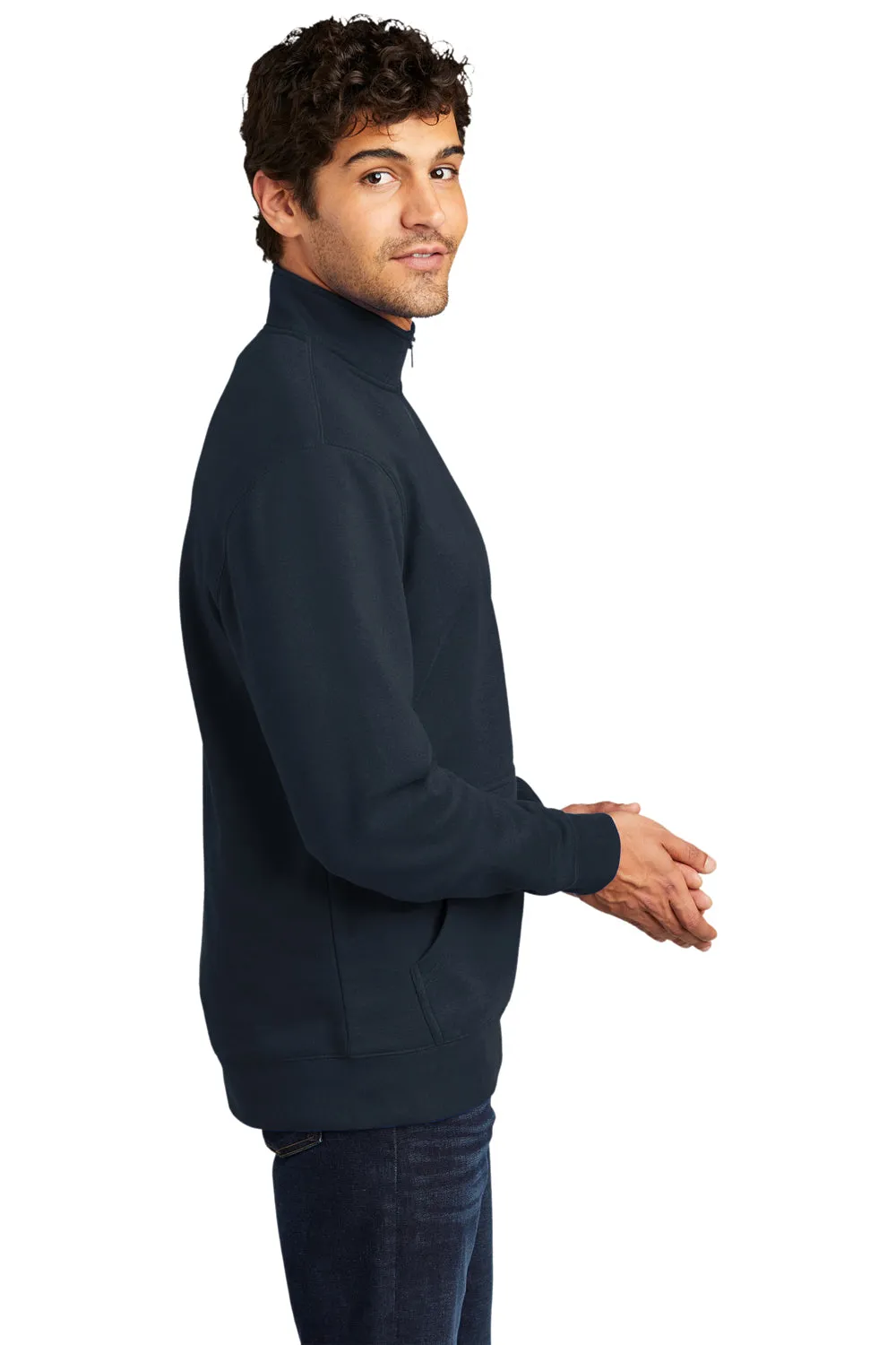 District Mens Very Important 1/4 Zip Sweatshirt w/ Pouch Pocket - New Navy Blue