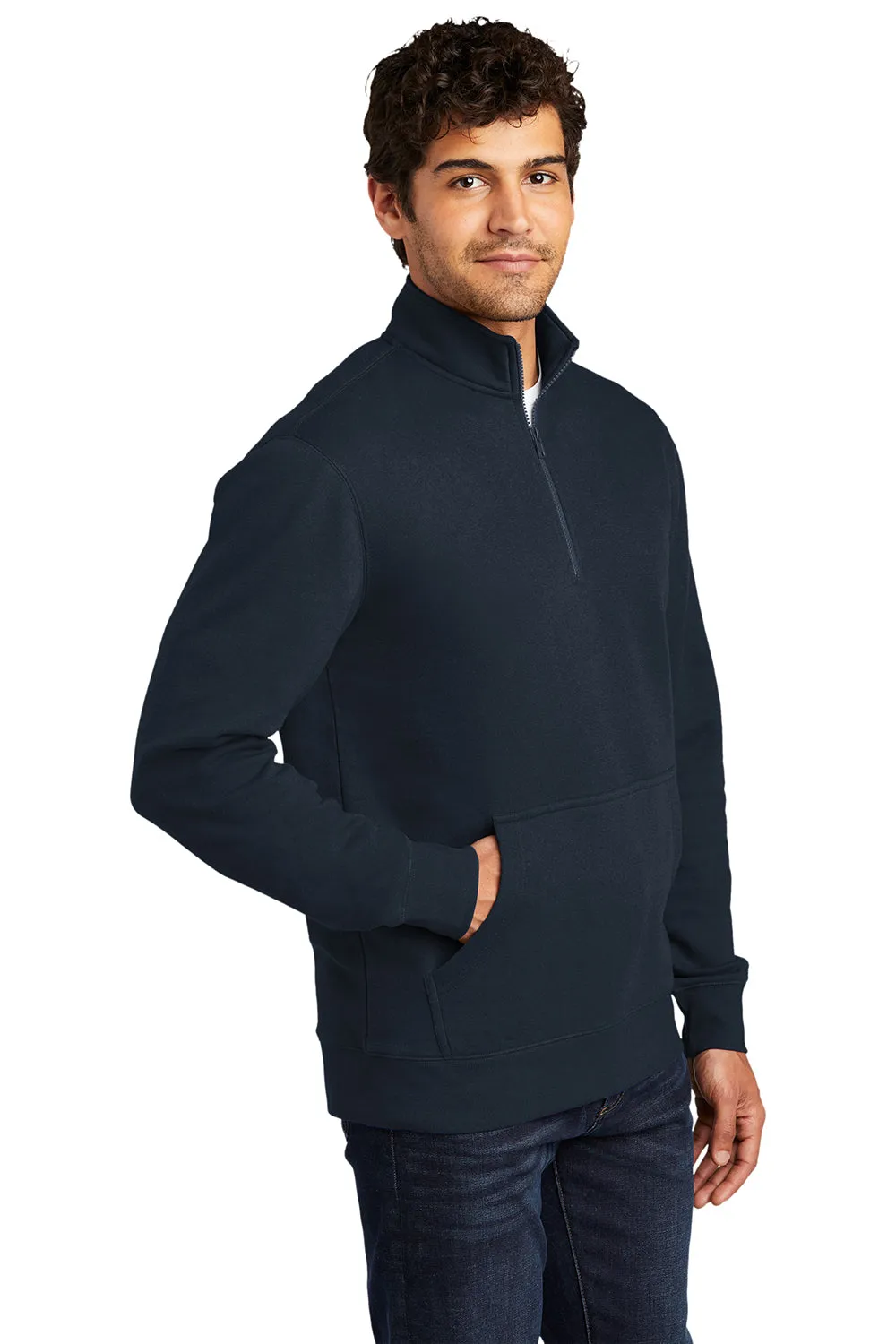 District Mens Very Important 1/4 Zip Sweatshirt w/ Pouch Pocket - New Navy Blue