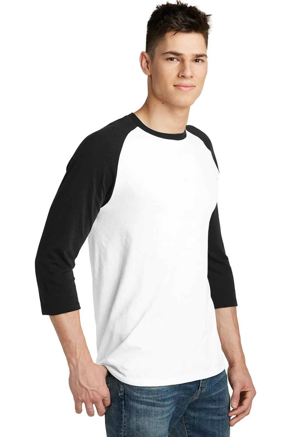 District Mens Very Important 3/4 Sleeve Crewneck T-Shirt - White/Black - Closeout