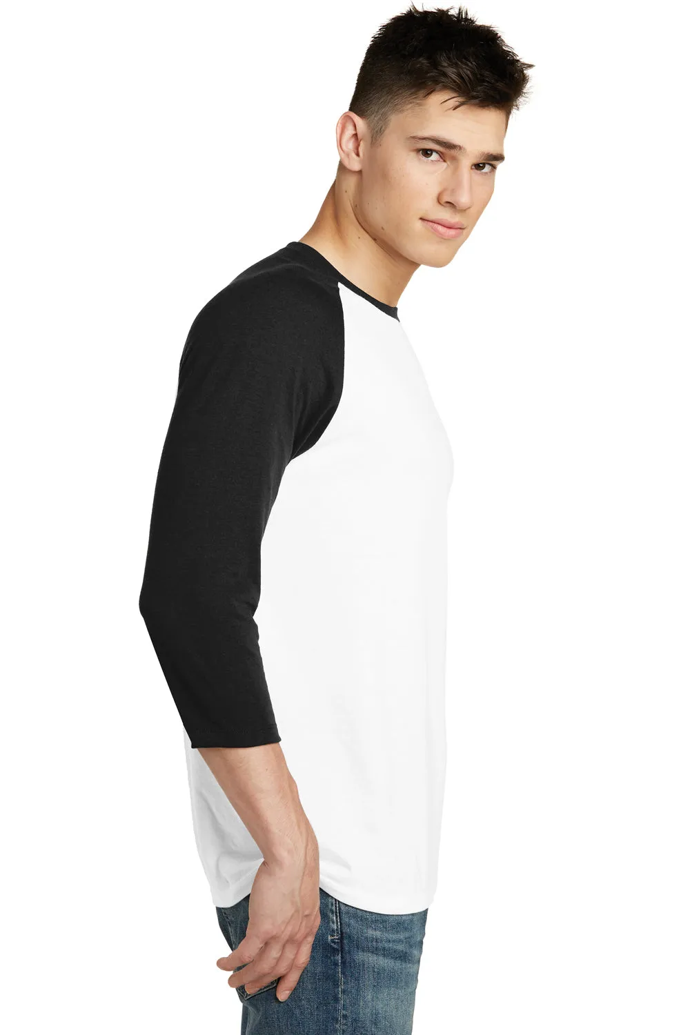 District Mens Very Important 3/4 Sleeve Crewneck T-Shirt - White/Black - Closeout