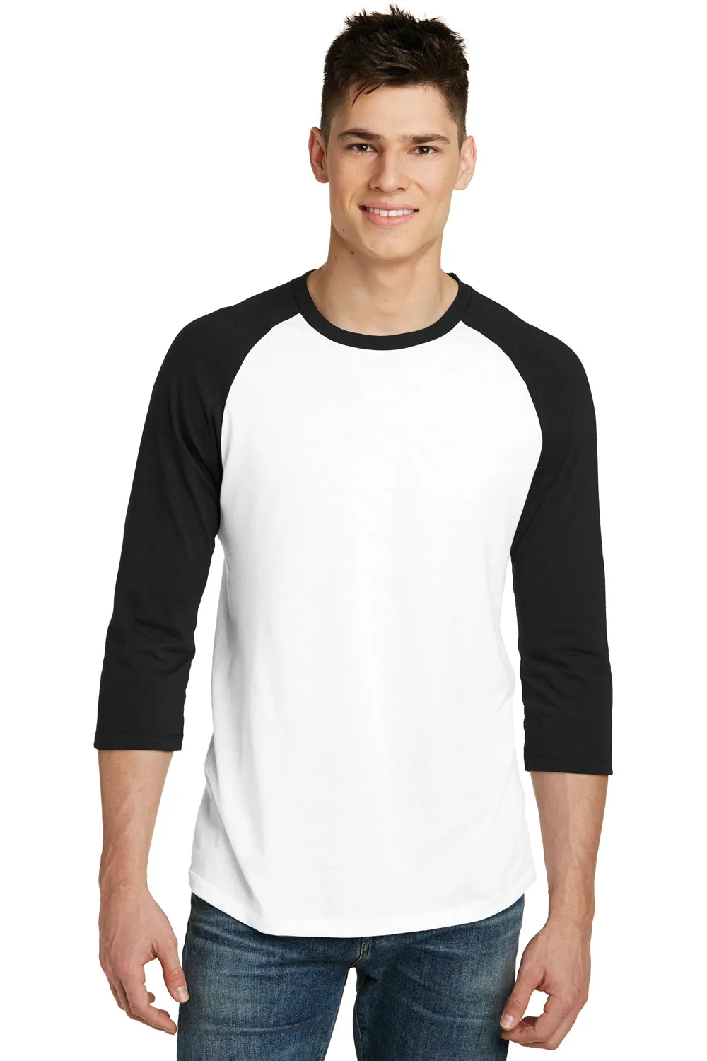 District Mens Very Important 3/4 Sleeve Crewneck T-Shirt - White/Black - Closeout