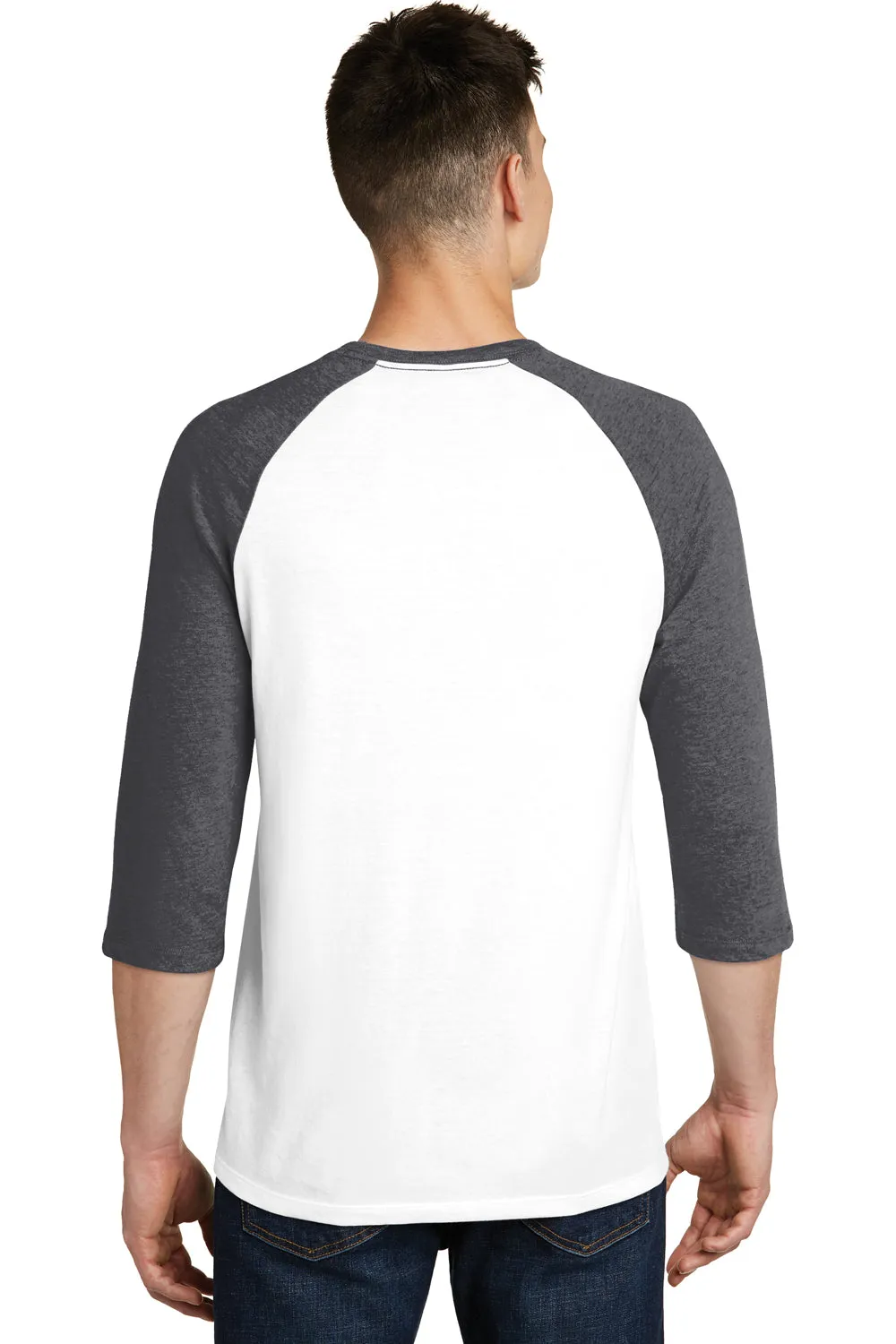 District Mens Very Important 3/4 Sleeve Crewneck T-Shirt - White/Heather Charcoal Grey - Closeout