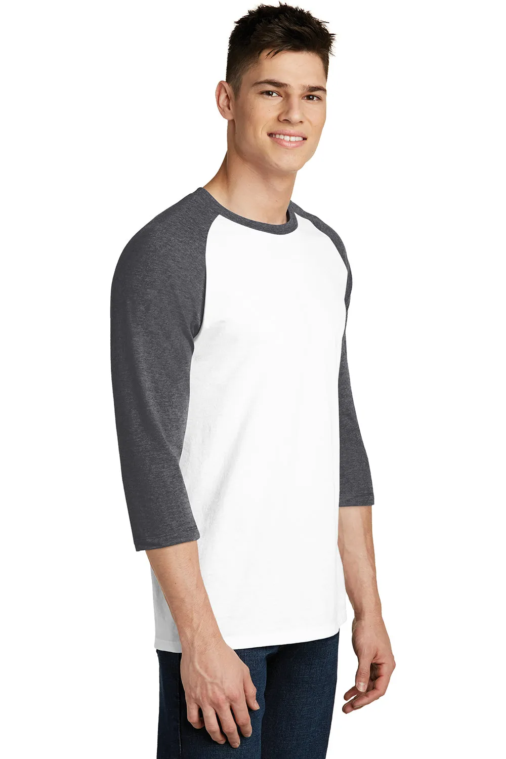 District Mens Very Important 3/4 Sleeve Crewneck T-Shirt - White/Heather Charcoal Grey - Closeout