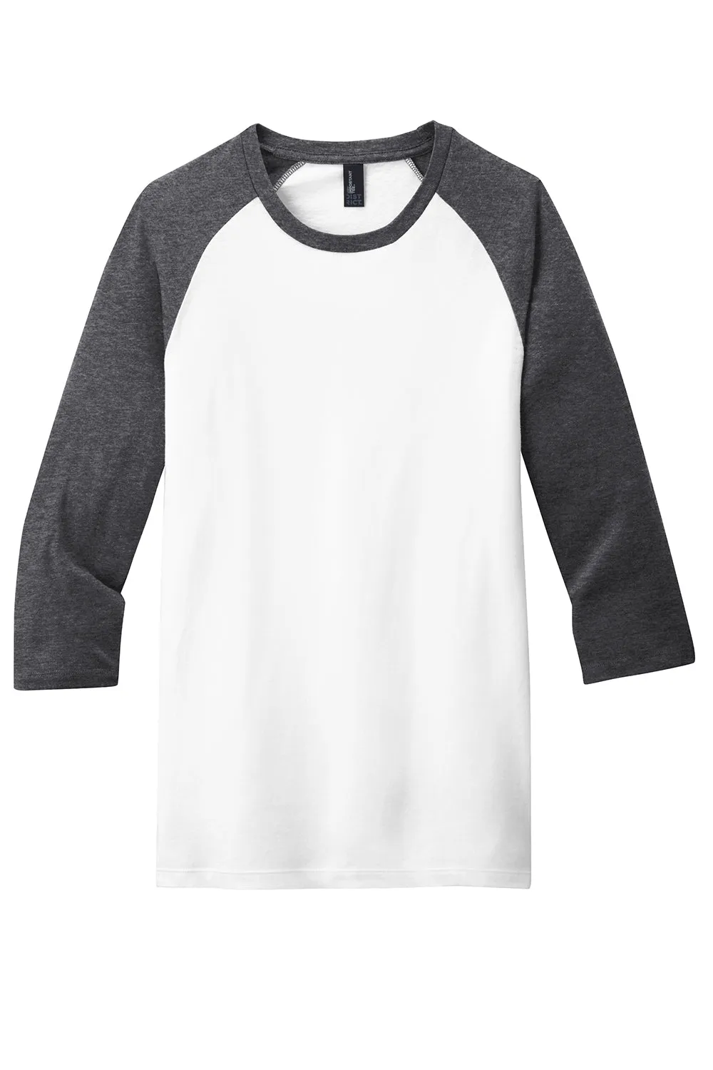District Mens Very Important 3/4 Sleeve Crewneck T-Shirt - White/Heather Charcoal Grey - Closeout