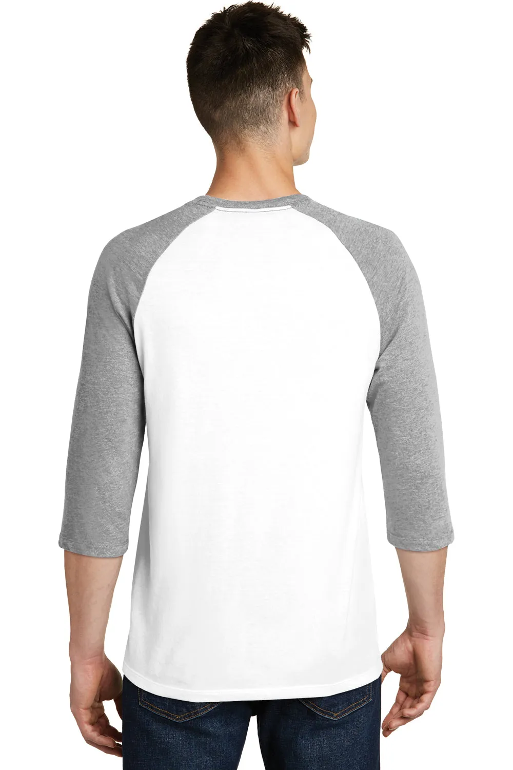 District Mens Very Important 3/4 Sleeve Crewneck T-Shirt - White/Heather Light Grey - Closeout