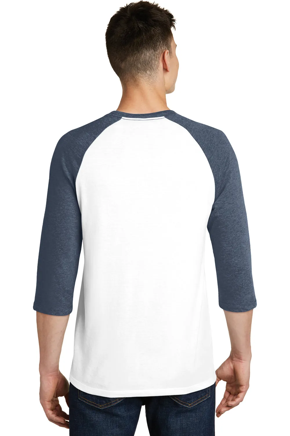 District Mens Very Important 3/4 Sleeve Crewneck T-Shirt - White/Heather Navy Blue - Closeout