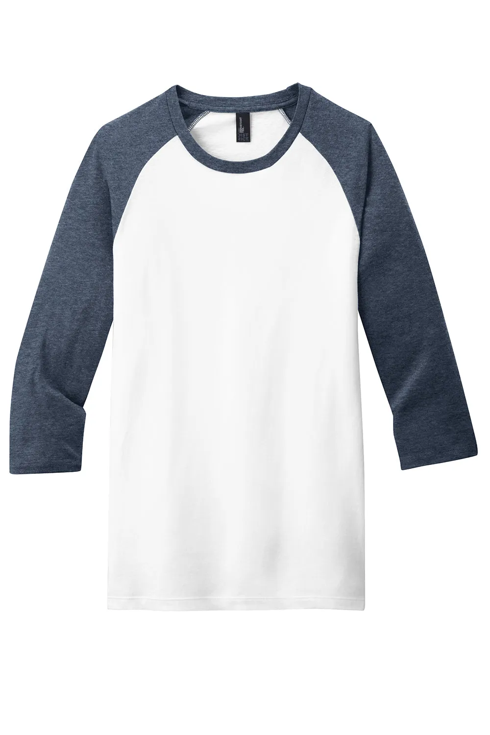 District Mens Very Important 3/4 Sleeve Crewneck T-Shirt - White/Heather Navy Blue - Closeout