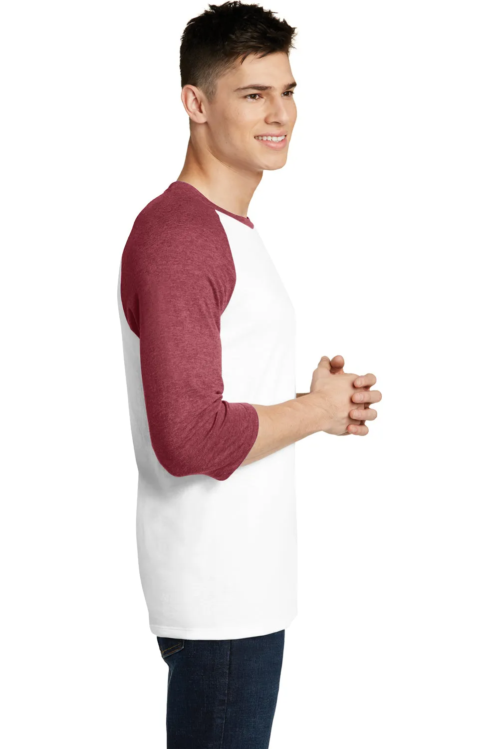 District Mens Very Important 3/4 Sleeve Crewneck T-Shirt - White/Heather Red - Closeout