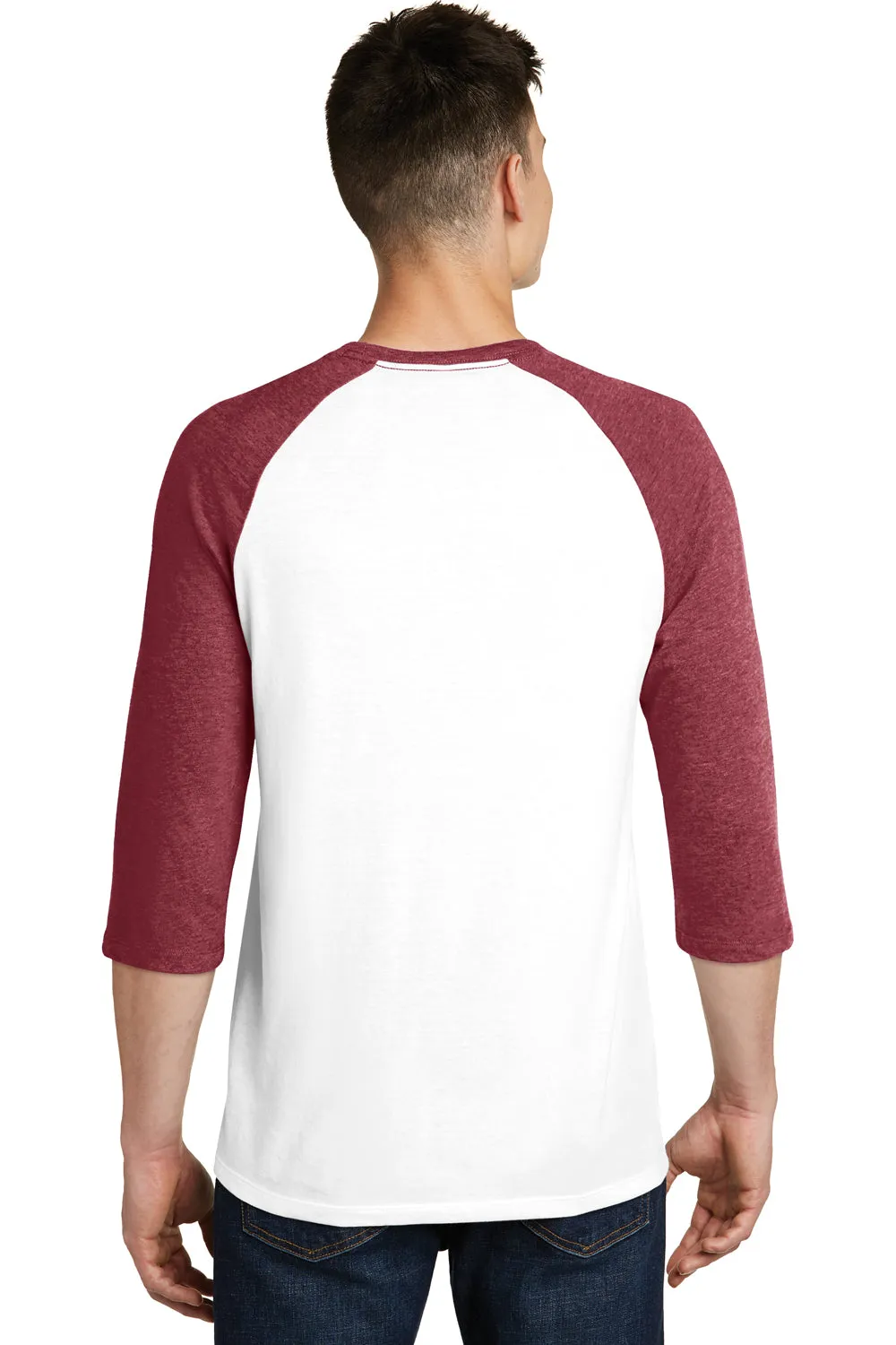 District Mens Very Important 3/4 Sleeve Crewneck T-Shirt - White/Heather Red - Closeout