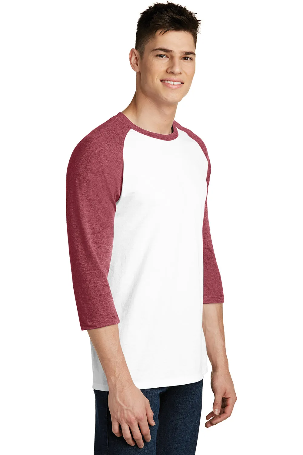 District Mens Very Important 3/4 Sleeve Crewneck T-Shirt - White/Heather Red - Closeout