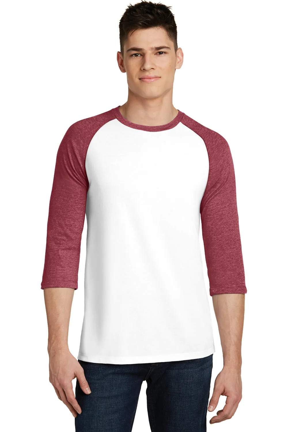 District Mens Very Important 3/4 Sleeve Crewneck T-Shirt - White/Heather Red - Closeout