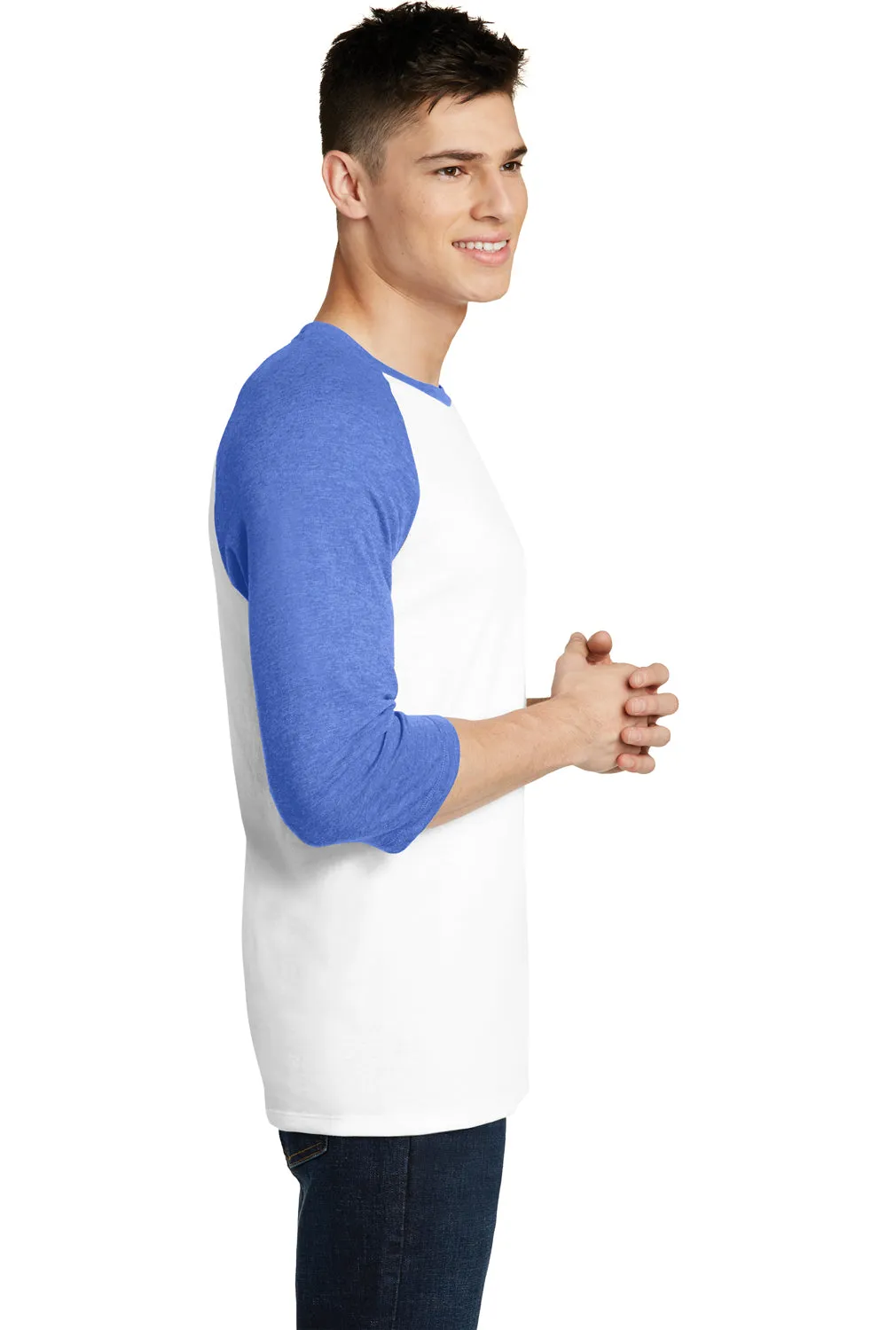 District Mens Very Important 3/4 Sleeve Crewneck T-Shirt - White/Royal Blue Frost - Closeout