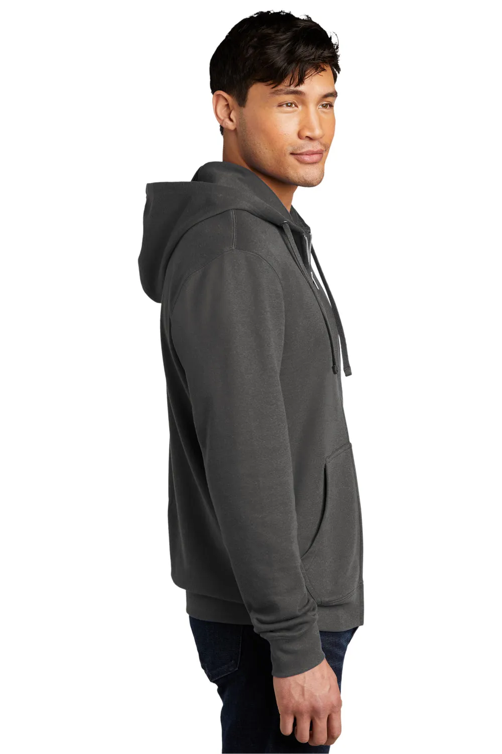 District Mens Very Important Fleece Full Zip Hooded Sweatshirt Hoodie w/ Pockets - Charcoal Grey