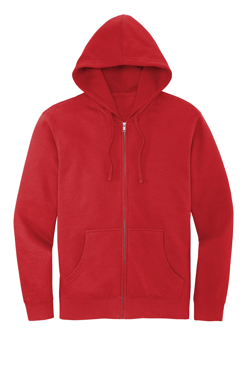 District Mens Very Important Fleece Full Zip Hooded Sweatshirt Hoodie w/ Pockets - Classic Red