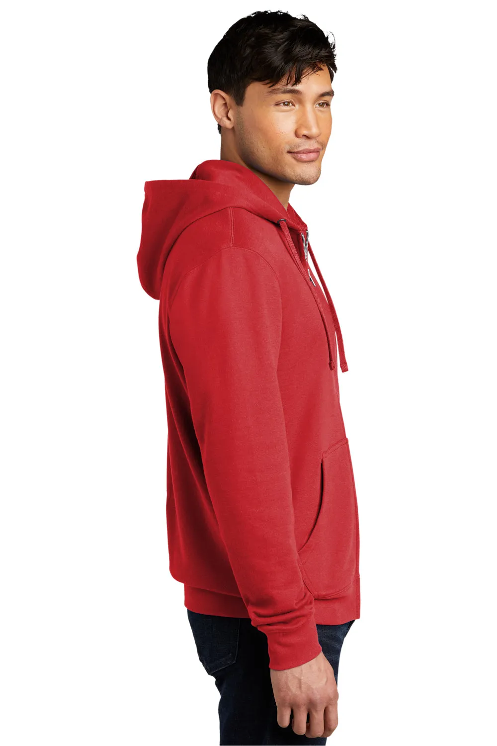 District Mens Very Important Fleece Full Zip Hooded Sweatshirt Hoodie w/ Pockets - Classic Red